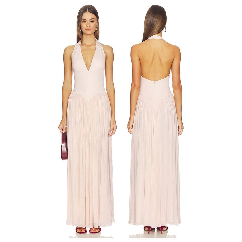 Misha The Ophelia Jersey Maxi Dress Halter Pleated Formal Party Guest Prom S
